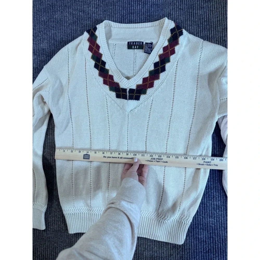 Vintage Trader Bay Ivory Knit Ramie Cotton Pullover‎ Sweater V-Neck